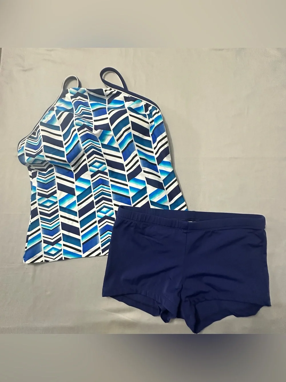 Jag Sport Womens Large Tankini Swimsuit Set High Neck Blue Geometric Boy Shorts